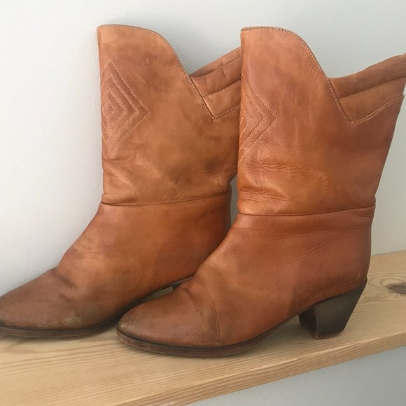 Angela by Artina Shoes - Vintage Leather Heeled Cowboy Booties Made in Canada